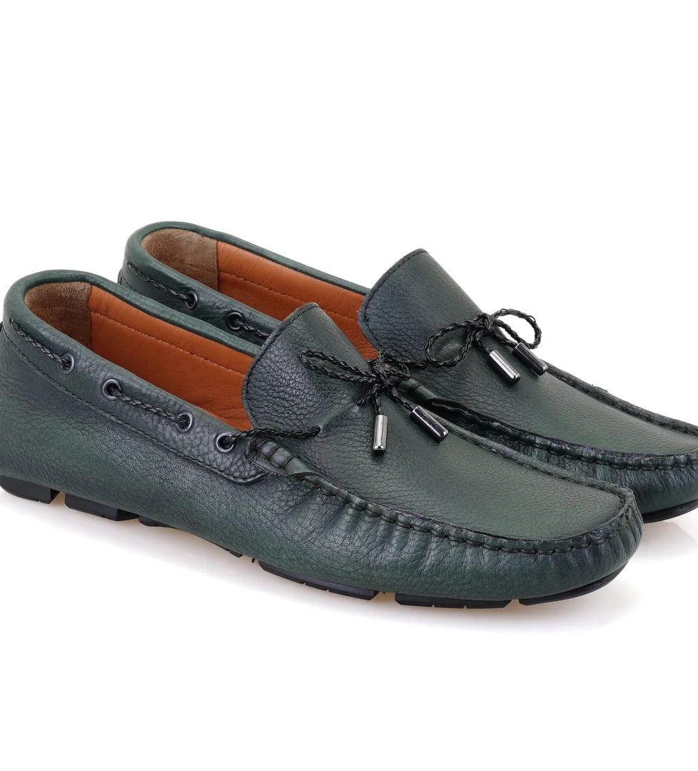 Adriana Yeşil Erkek Deri Loafer - Görsel 1