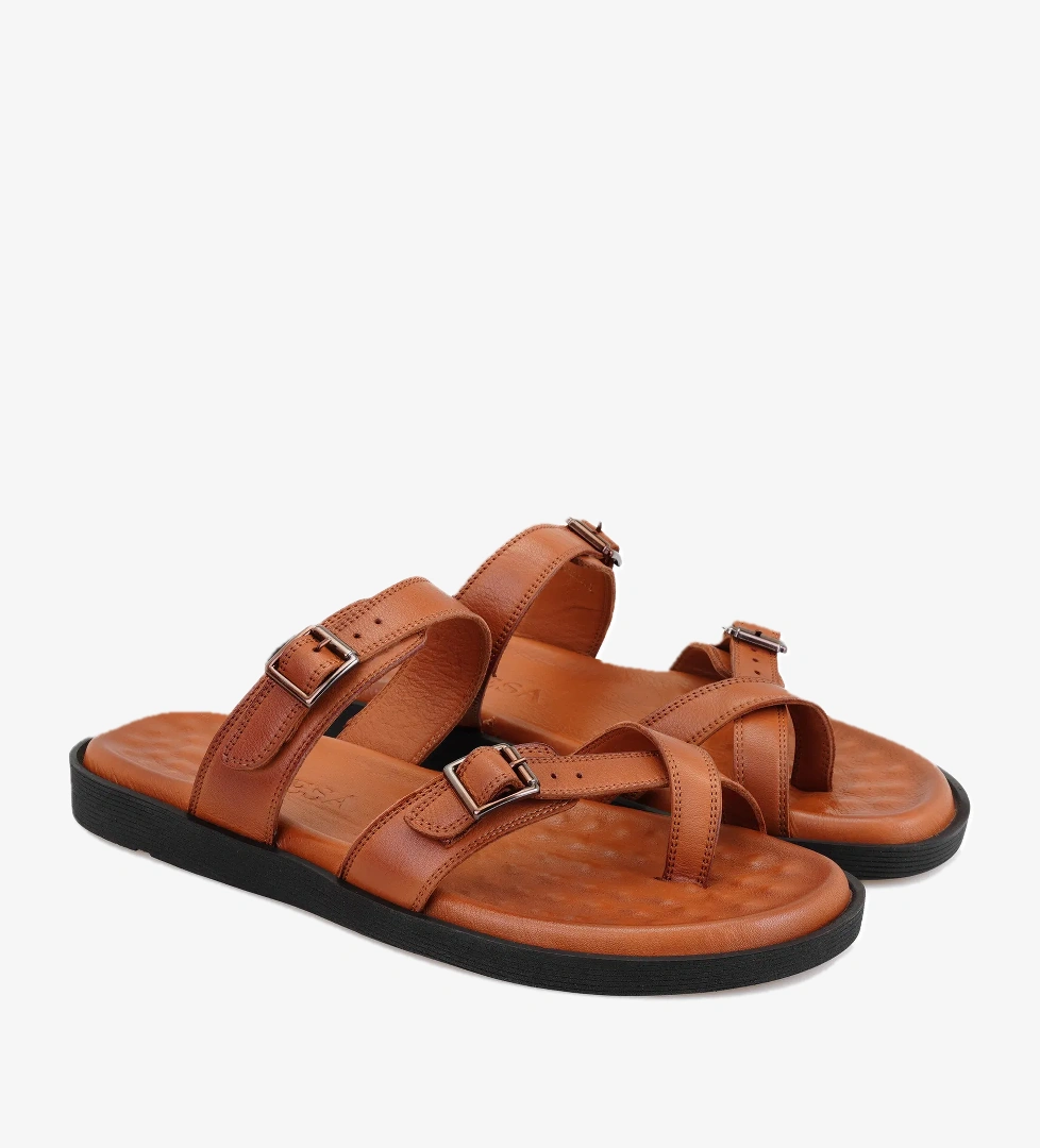 Desa Essence Taba Erkek Ayarlanabilir Tokalı Deri Terlik model görseli