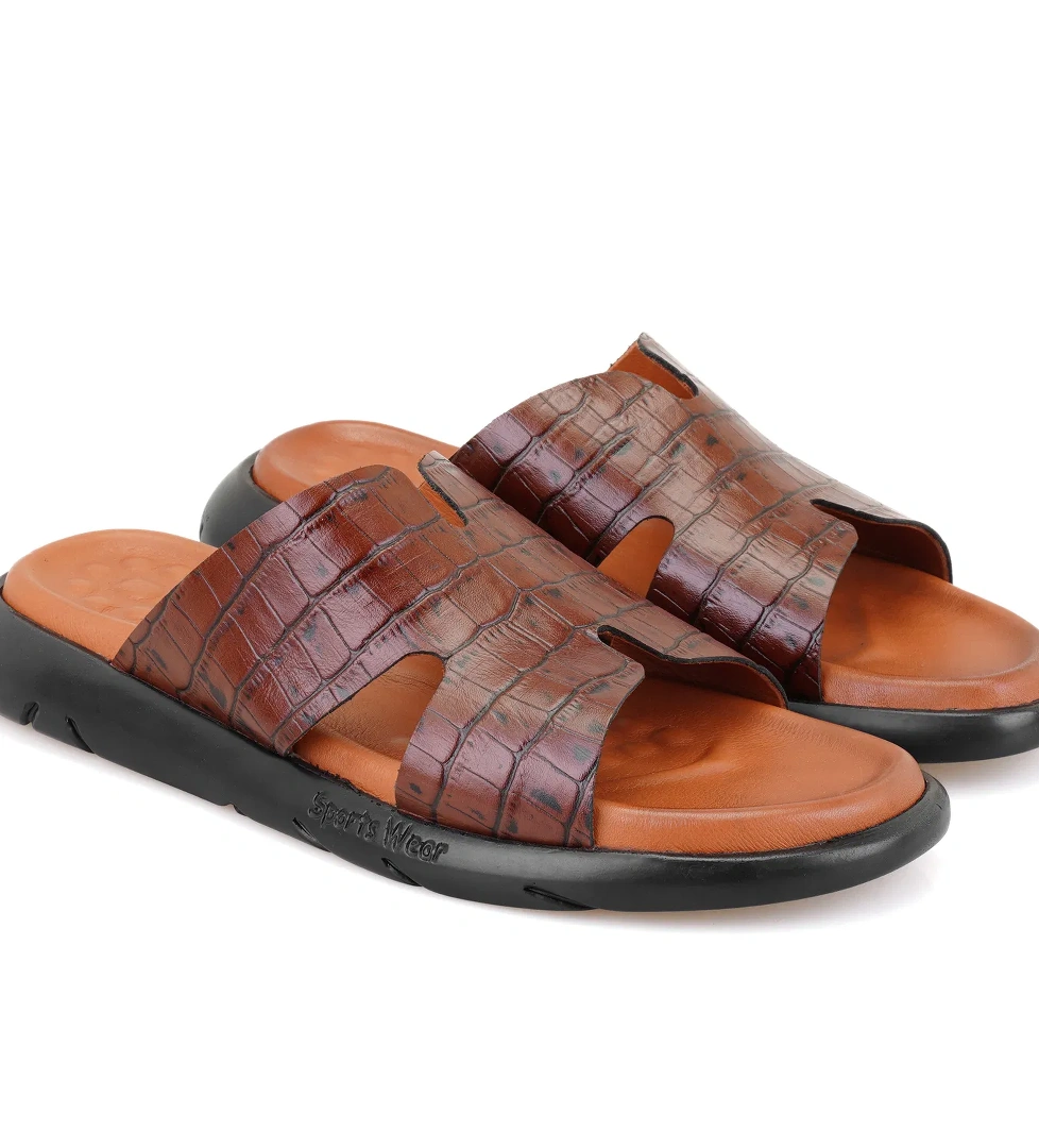 Fabiola Taba Erkek Kroko Baskılı Deri Terlik