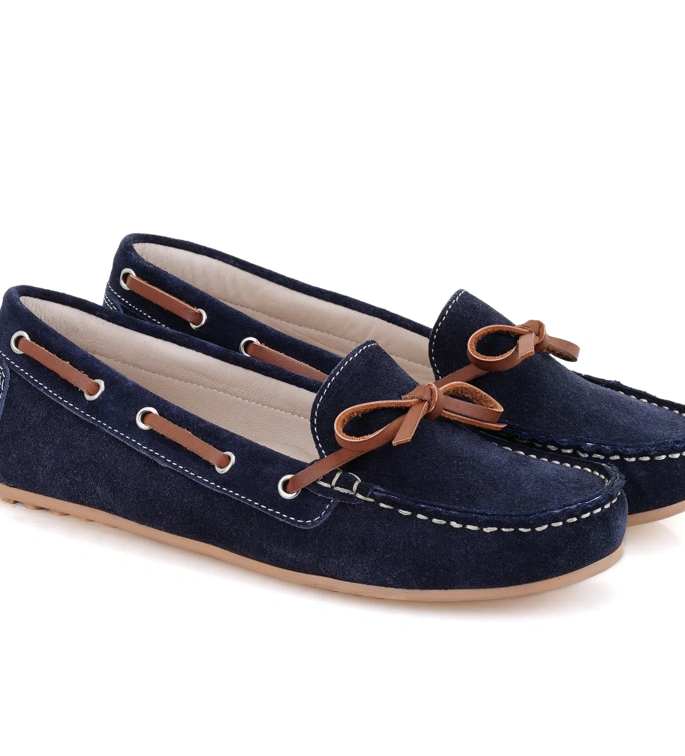 Kadın Lacivert Süet Deri Loafer - Görsel 1