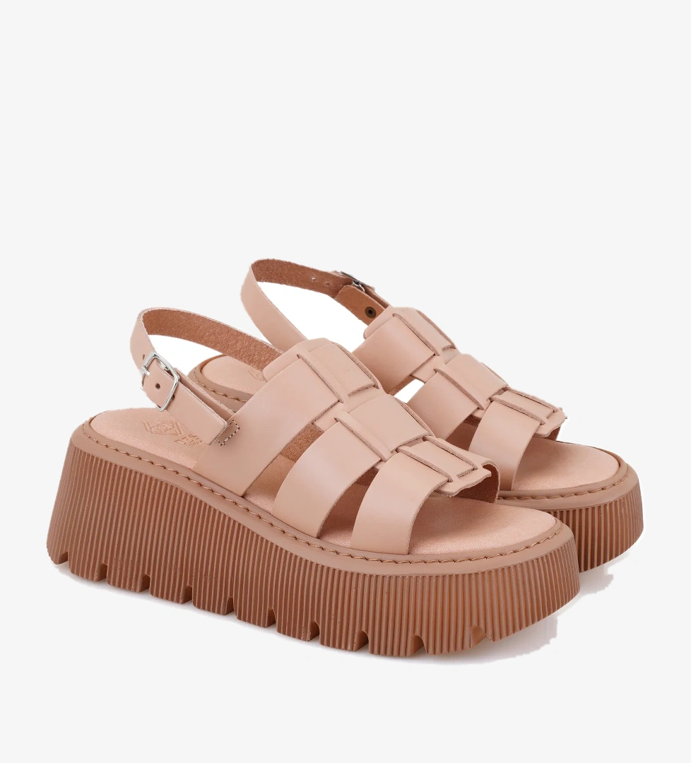 Kadın Pembe Dolgu Tabanlı Deri Sandalet - Görsel 1