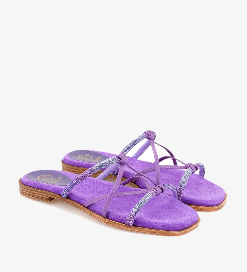 Kadın Mor Parlak Taşlı Terlik
