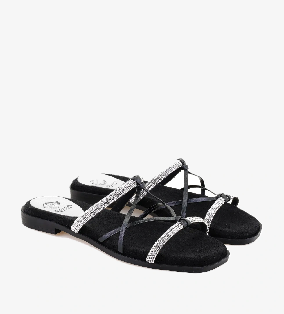 Kadın Siyah Parlak Taşlı Terlik - Görsel 1