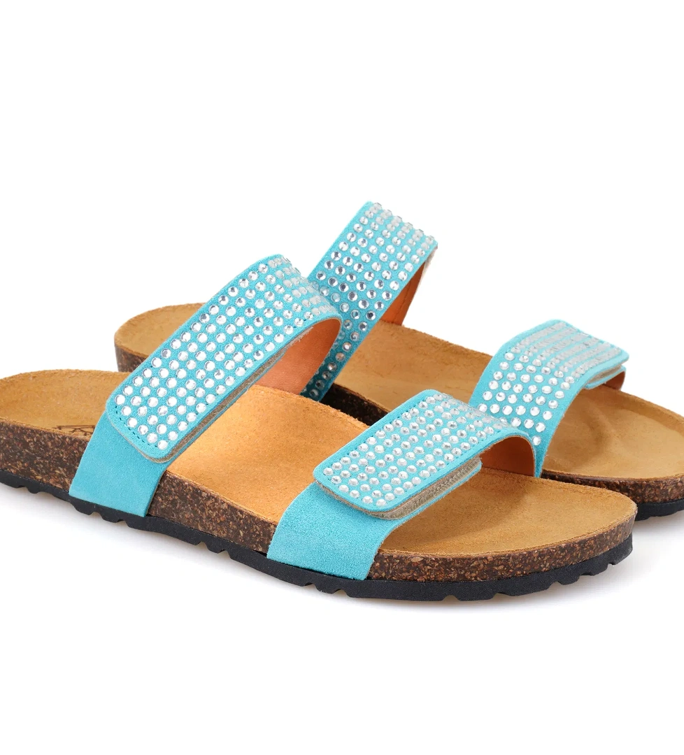 Desa Kadın Mavi Cırt Cırtlı Süet Deri Terlik model görseli