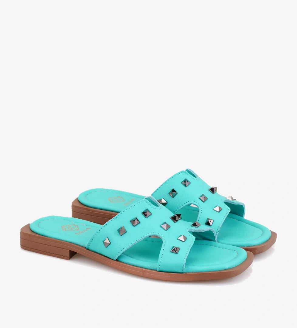 Kadın Turkuaz Deri Terlik