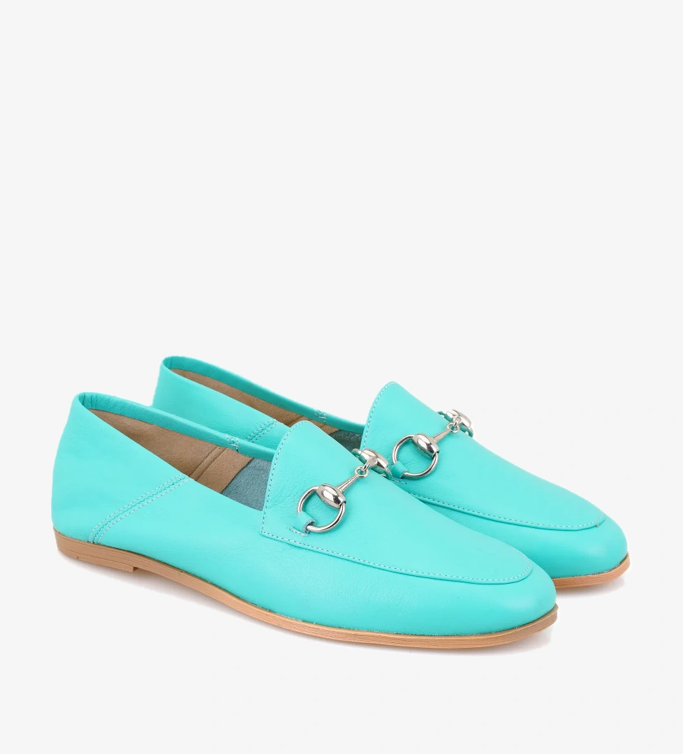 Kadın Turkuaz Deri Loafer - Görsel 1