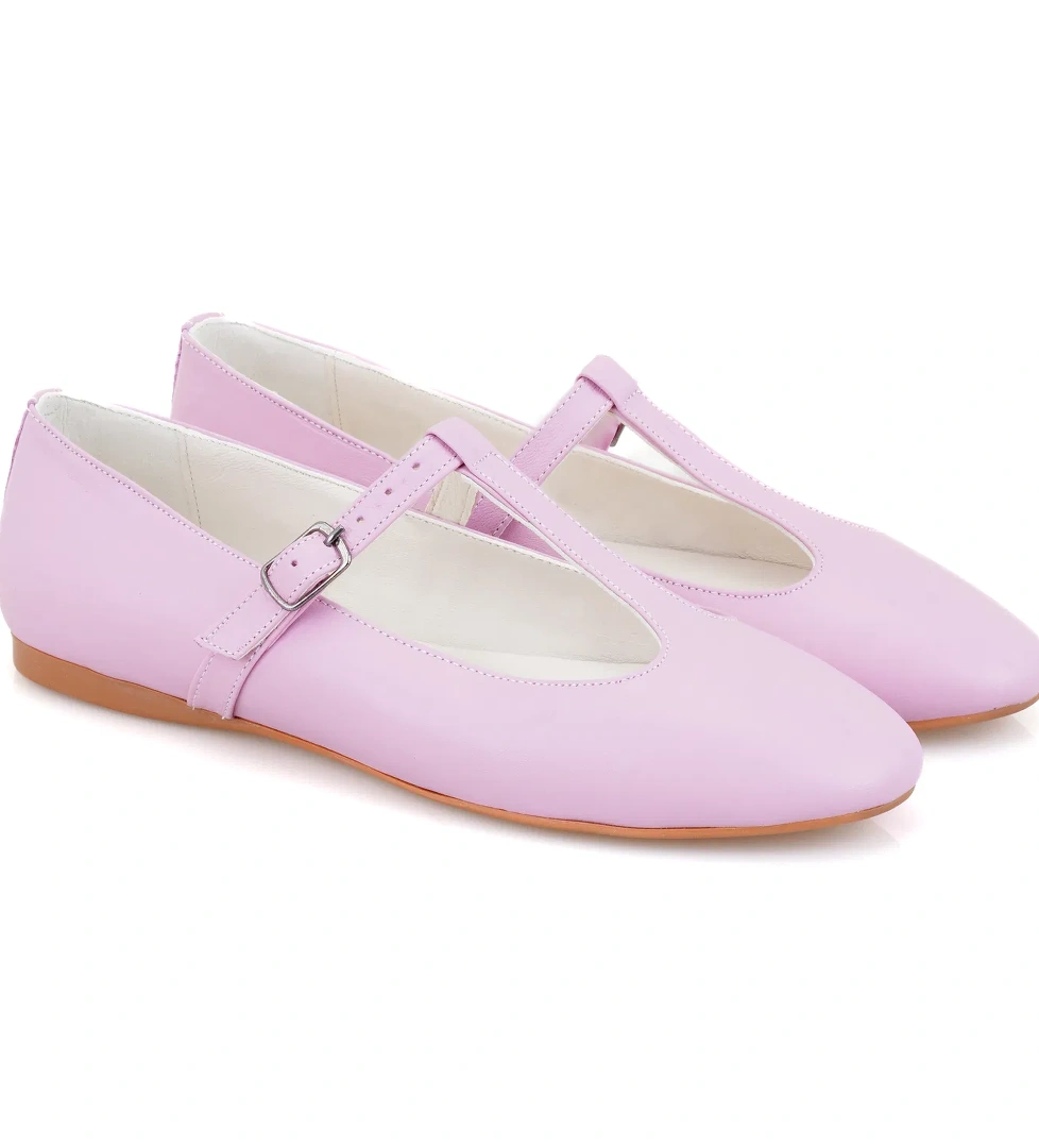 Kadın Pembe T-Bant Mary Jane Deri Babet - Görsel 1