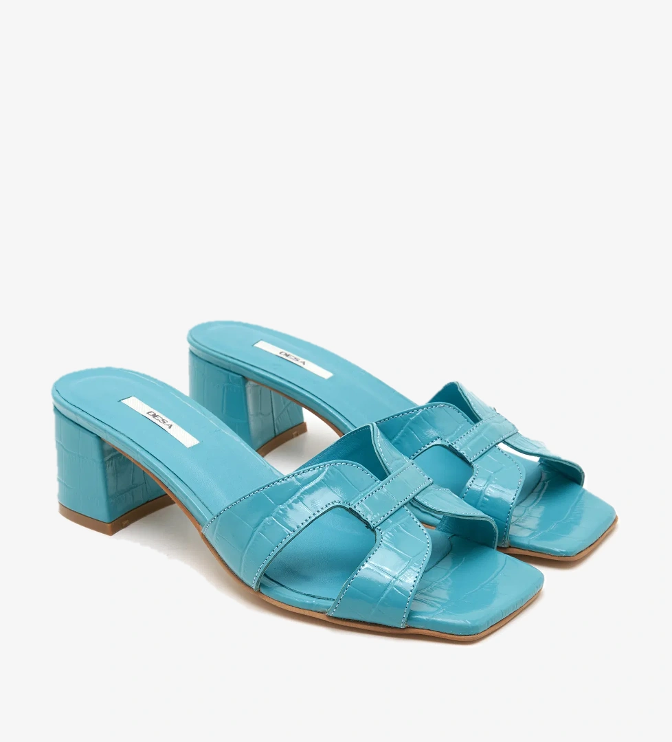 Desa Kadın Turkuaz Kroko Baskılı Deri Terlik model görseli
