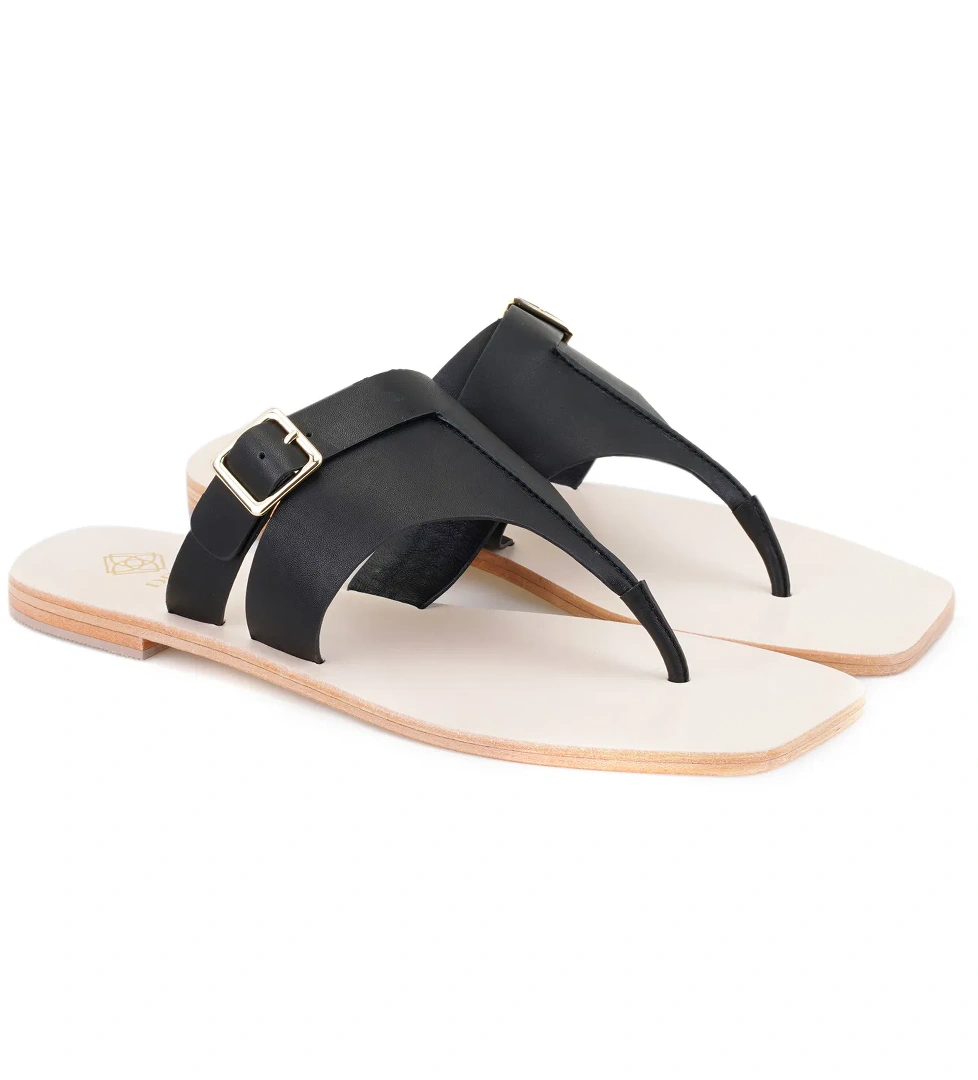 Kadın Siyah Parmak Arası Deri Terlik