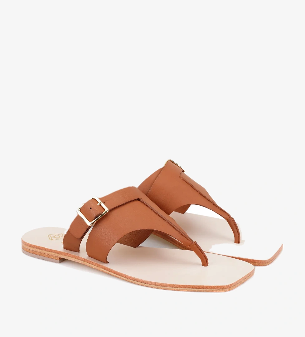 Kadın Kahve Parmak Arası Deri Terlik - Görsel 1