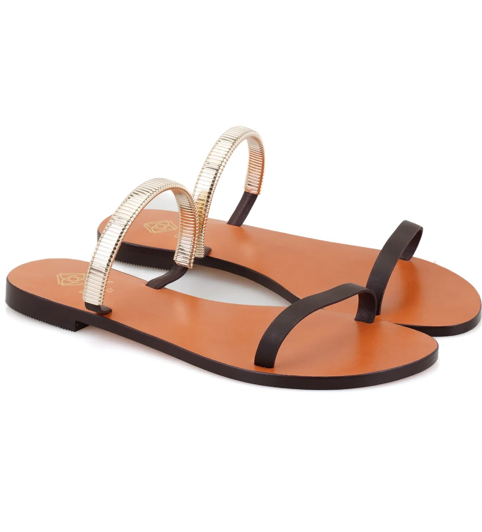 Kadın Kahve Parlak Aksesuarlı Deri Terlik - Görsel 1