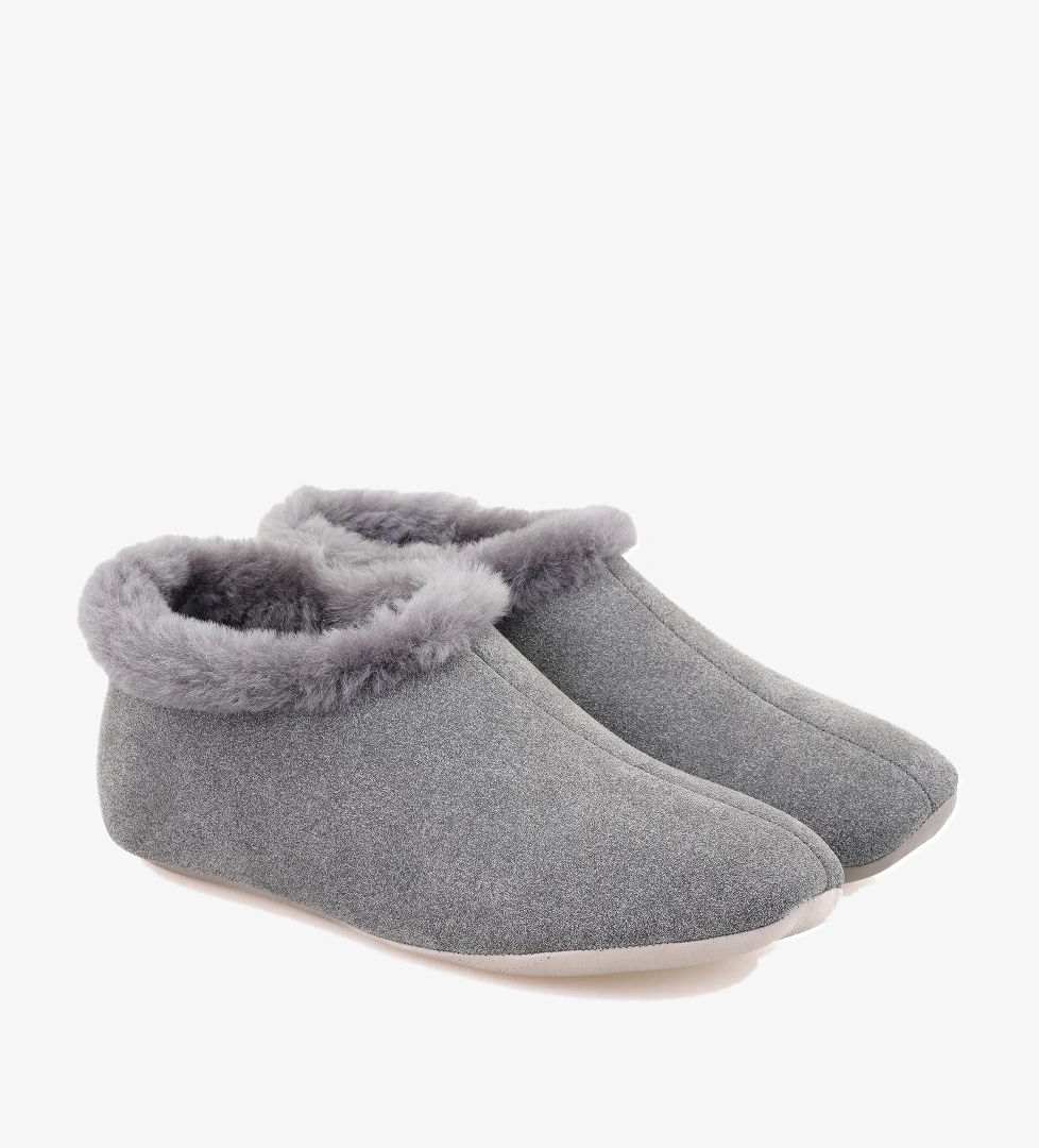 Gri Kadın Fluffy Yünlü Patik