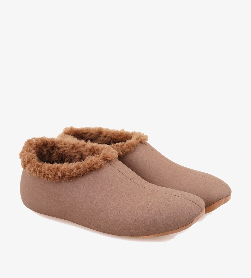 Kahve Kadın Fluffy Yünlü Patik