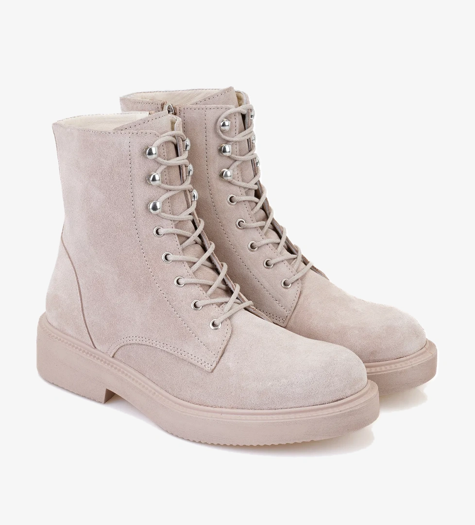 Kadın Bej Fermuarlı Deri Postal Bot - Görsel 1