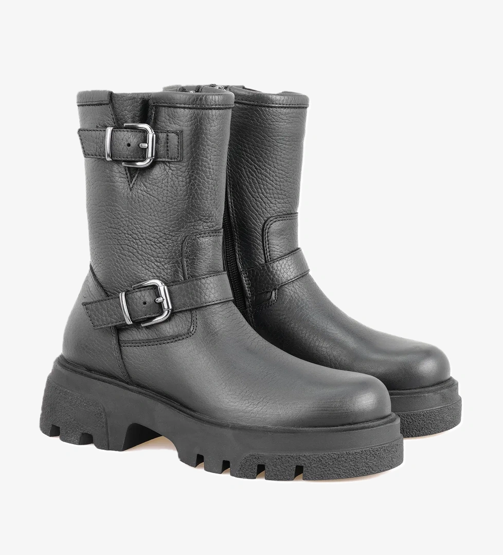 Kadın Siyah Fermuarlı Deri Bot - Görsel 1