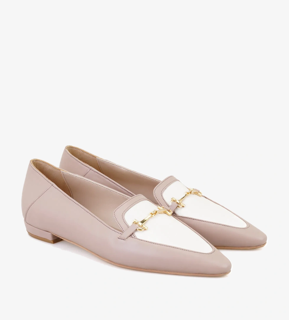 Kadın Bej Toka Aksesuarlı Deri Loafer