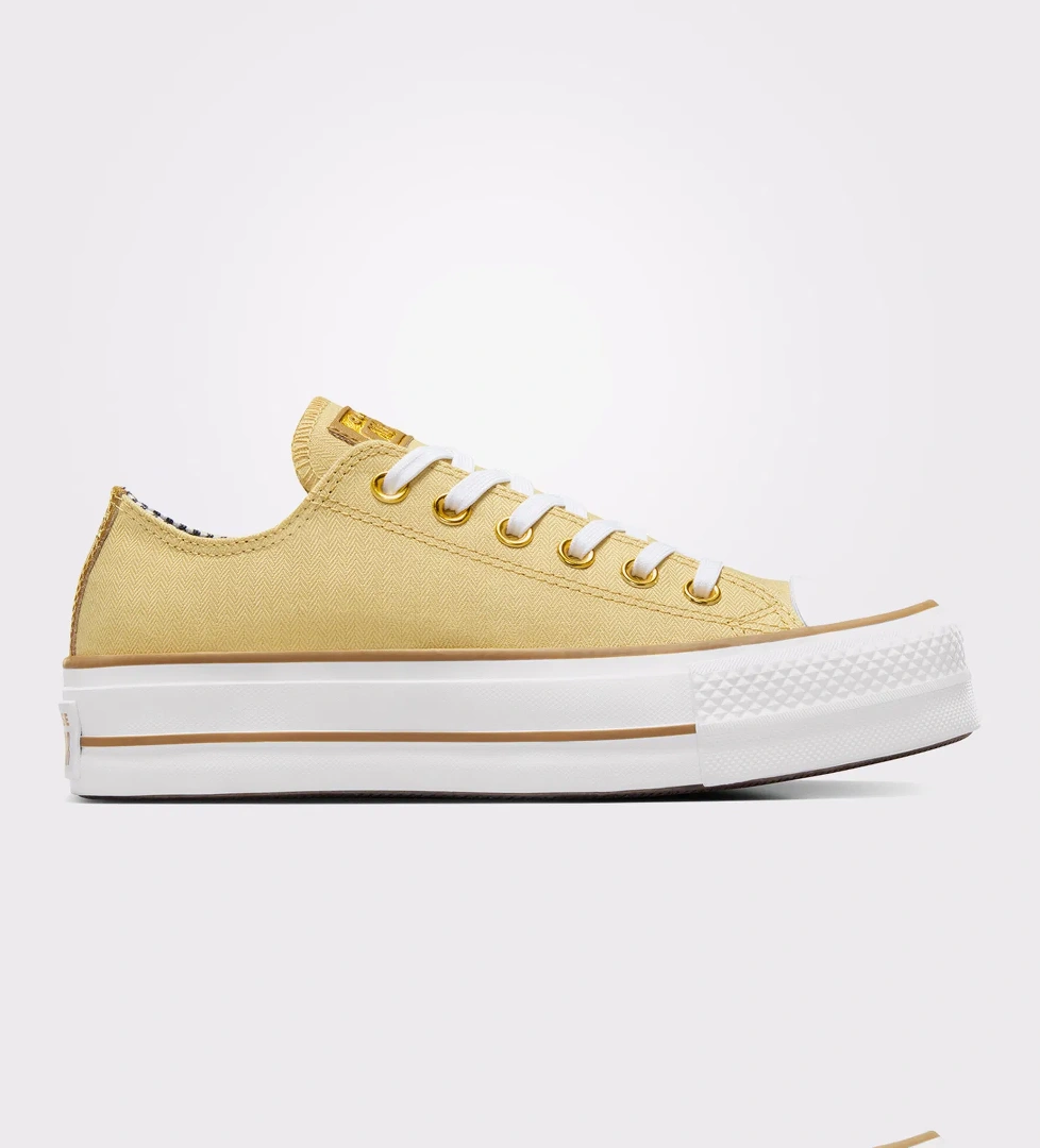 Converse Chuck Taylor All Star Lift Platform Herringbone Stripe Kadın Sarı Sneaker - Görsel 1
