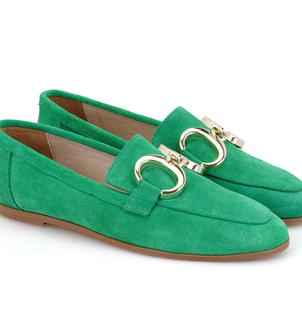 Kadın Yeşil Süet Deri Loafer - Görsel 1