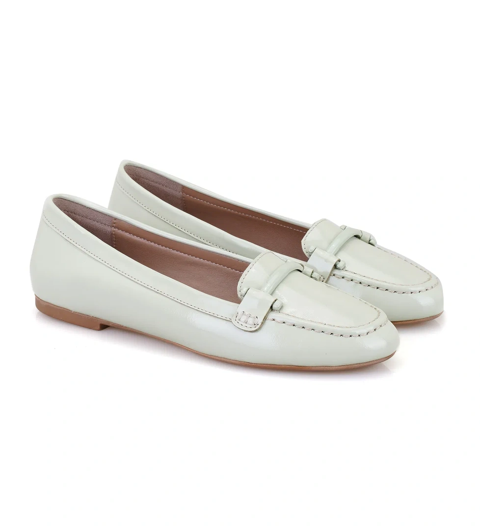 Kadın Açık Yeşil Deri Babet - Görsel 1