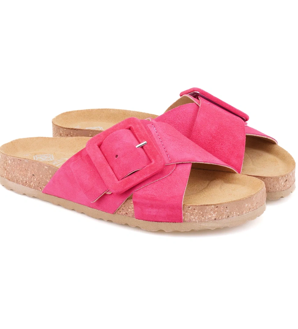 Kadın Pembe Ayarlanabilir Süet Deri Terlik - Görsel 1