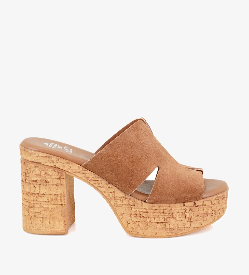 Kadın Taba Platform Topuklu Deri Terlik