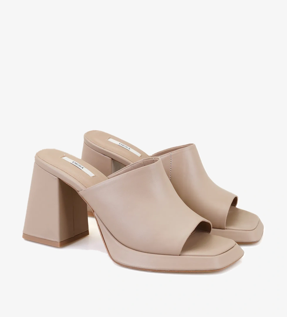 Desa Kadın Bej Topuklu Napa Deri Terlik model görseli