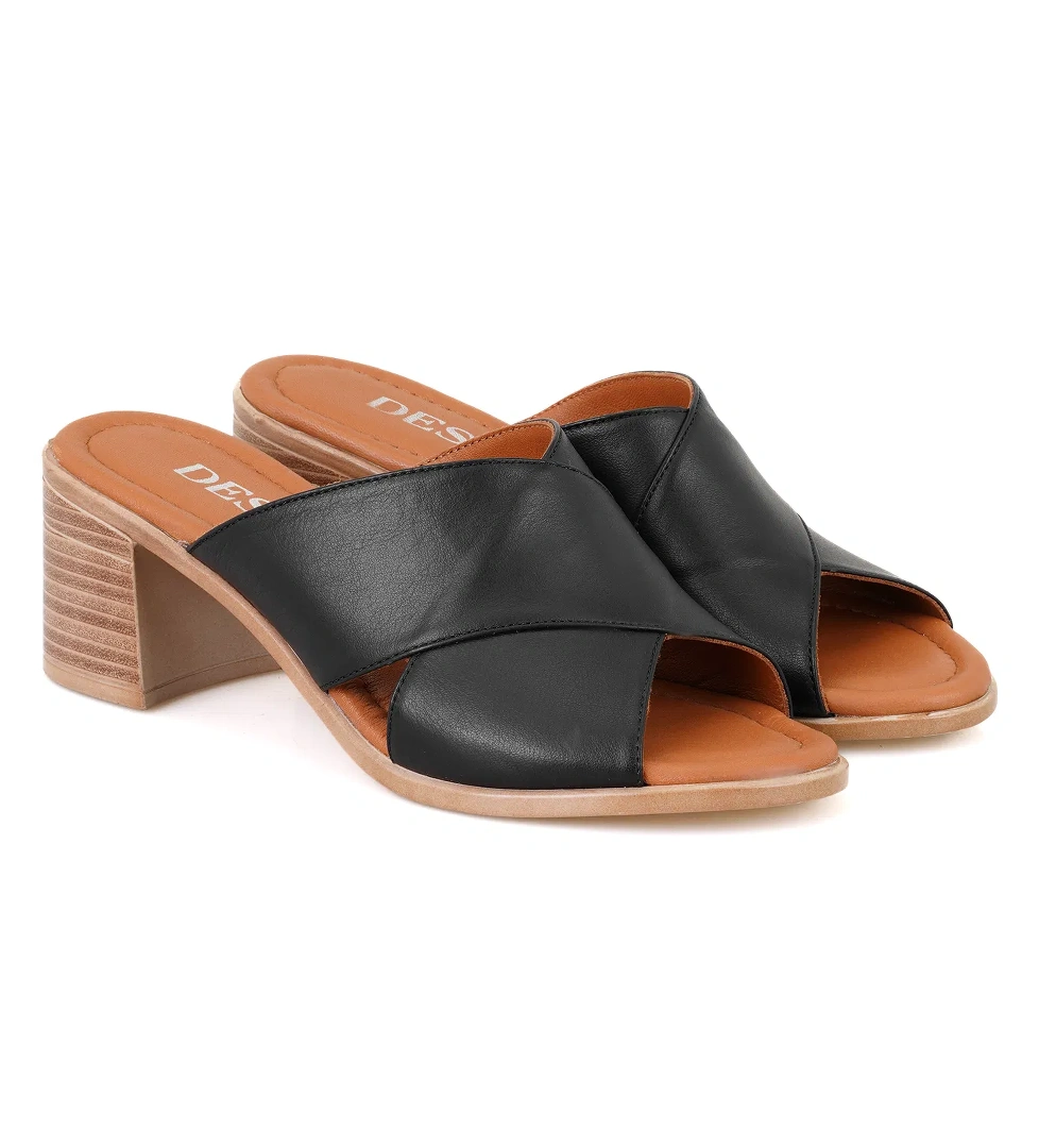 Kadın Siyah Topuklu Deri Terlik - Görsel 1