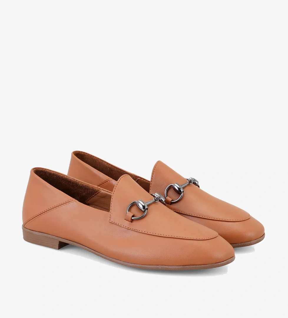 Kadın Taba Toka Aksesuarlı Deri Babet - Görsel 1