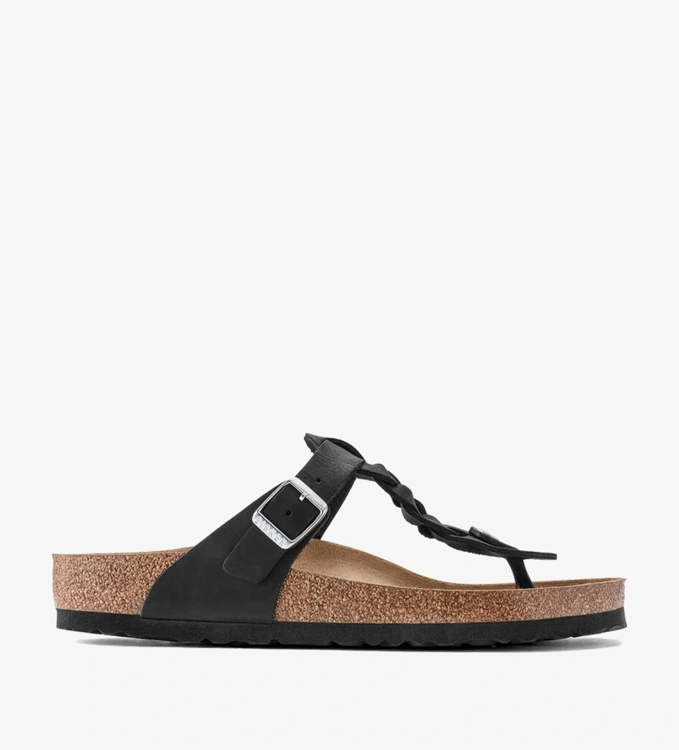 Birkenstock Gizeh Leoi Braided Kadın Siyah Terlik - Görsel 1