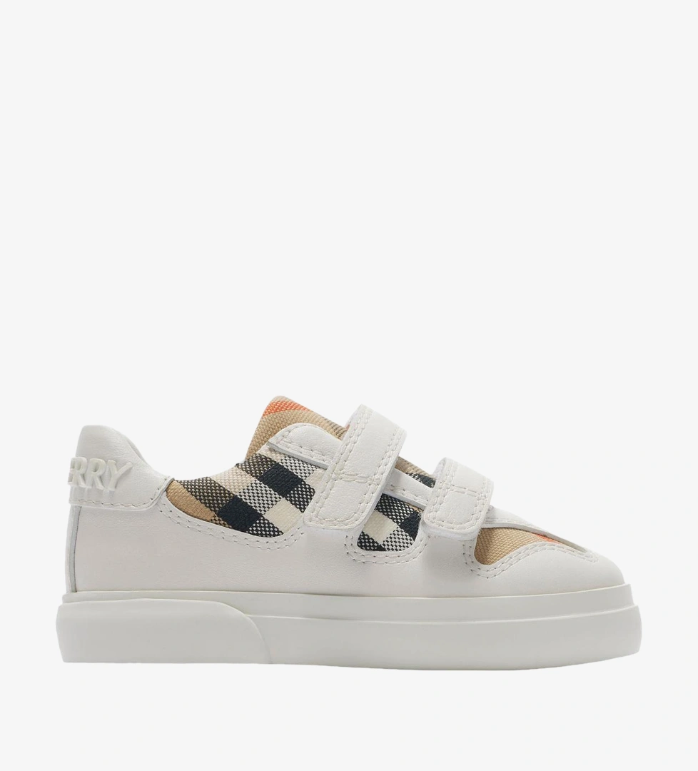 Burberry Check Pamuk ve Deri Çocuk Beyaz Sneaker
