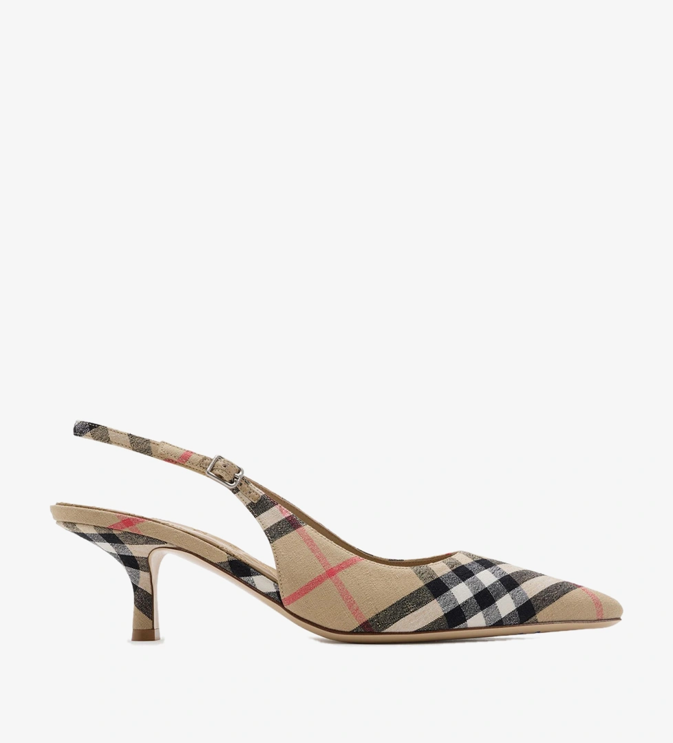Burberry Kadın Bej Keten Topuklu Ayakkabı