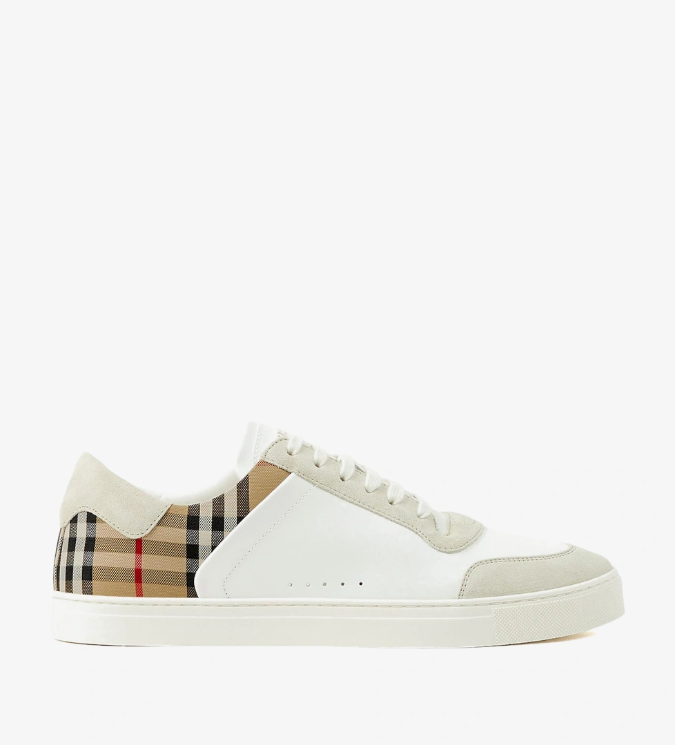 Burberry Burberry Leather, Suede and Check Erkek Beyaz Sneaker FashFed'de! Beyaz - 1. görsel