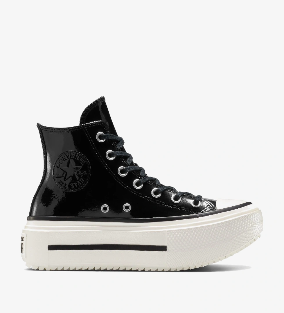 Converse Chuck Taylor All Star Lift Double Stack Platform Deri Kadın Siyah Sneaker