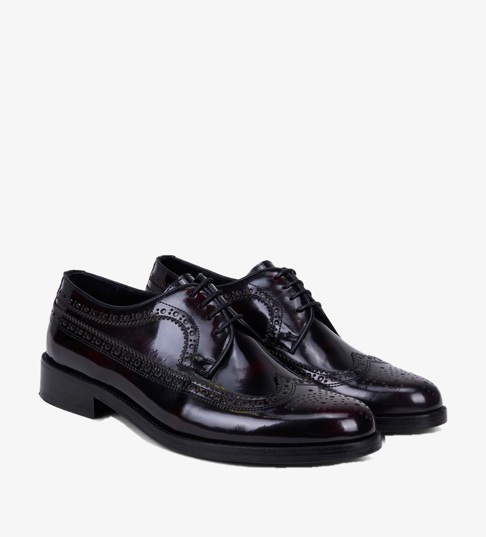 Erkek Bordo Bağcıklı Brogue Klasik Deri Ayakkabı
