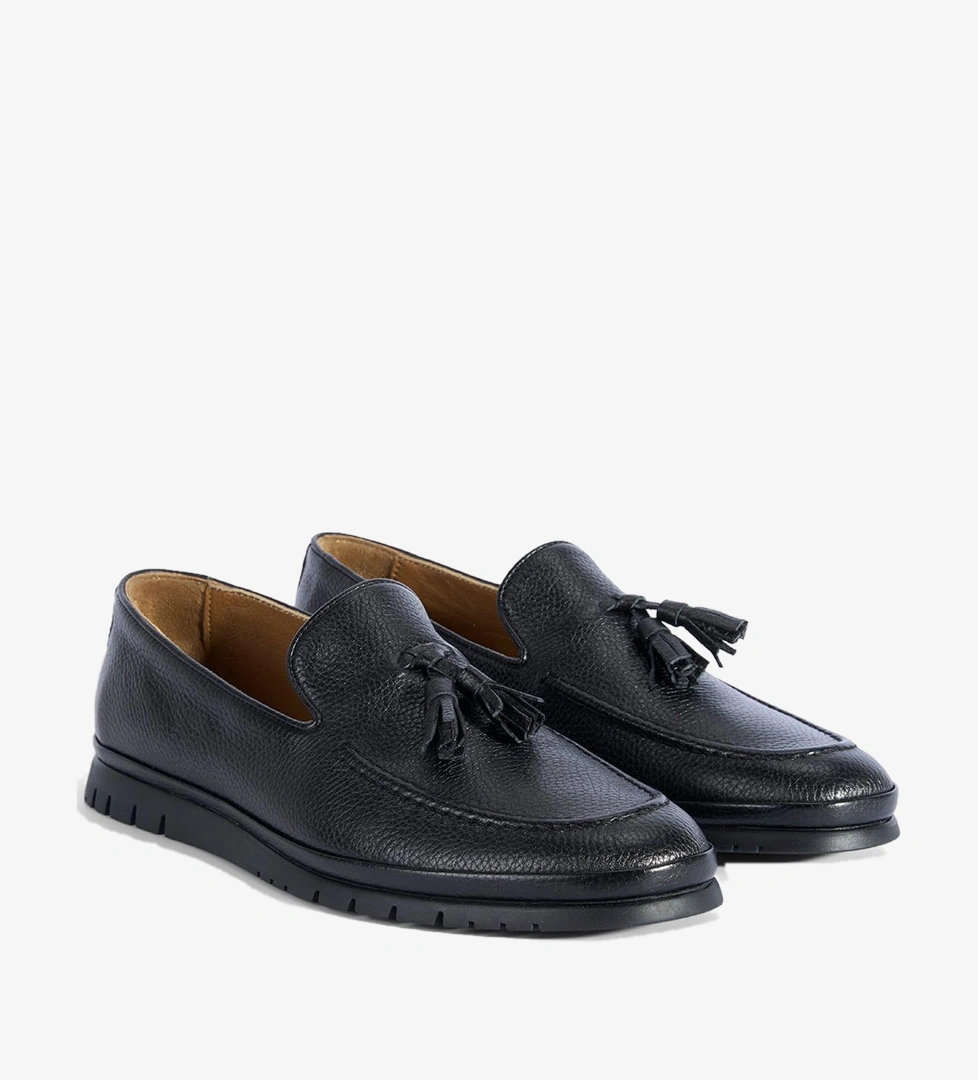 Erkek Siyah Püskül Detaylı Deri Loafer