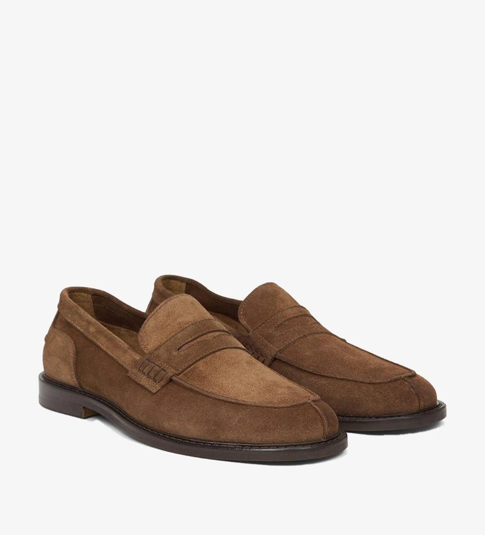 Erkek Taba Dikiş Detaylı Süet Deri Loafer