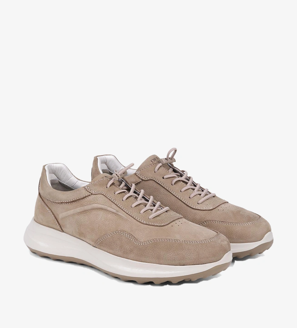 Erkek Vizon DesaComfort Bağcıklı Deri Sneaker