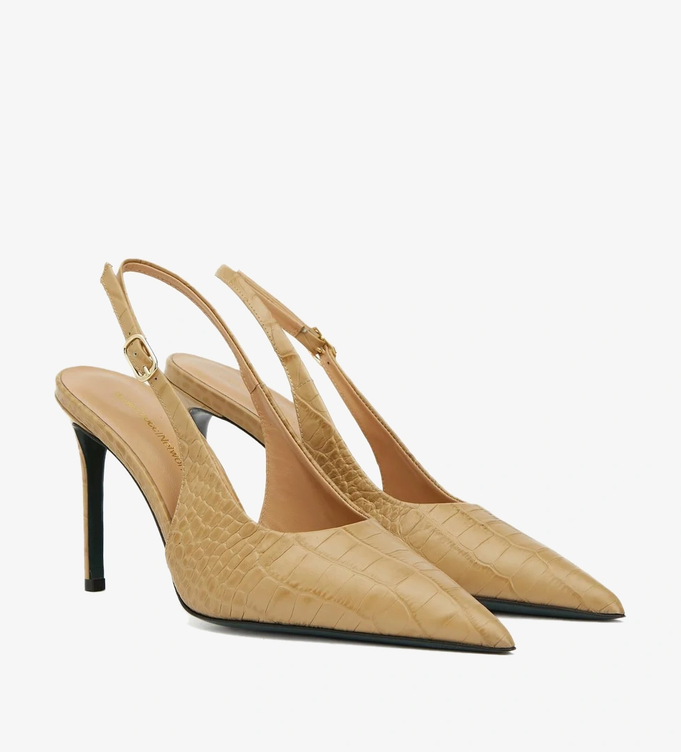 Gh For Nw Kadın Bej Kroko Desenli Deri Stiletto