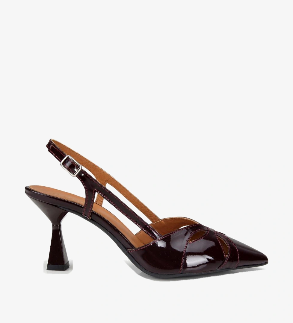 Kadın Rugan Deri Bordo Arkası Açık Kısa Topuklu Stiletto