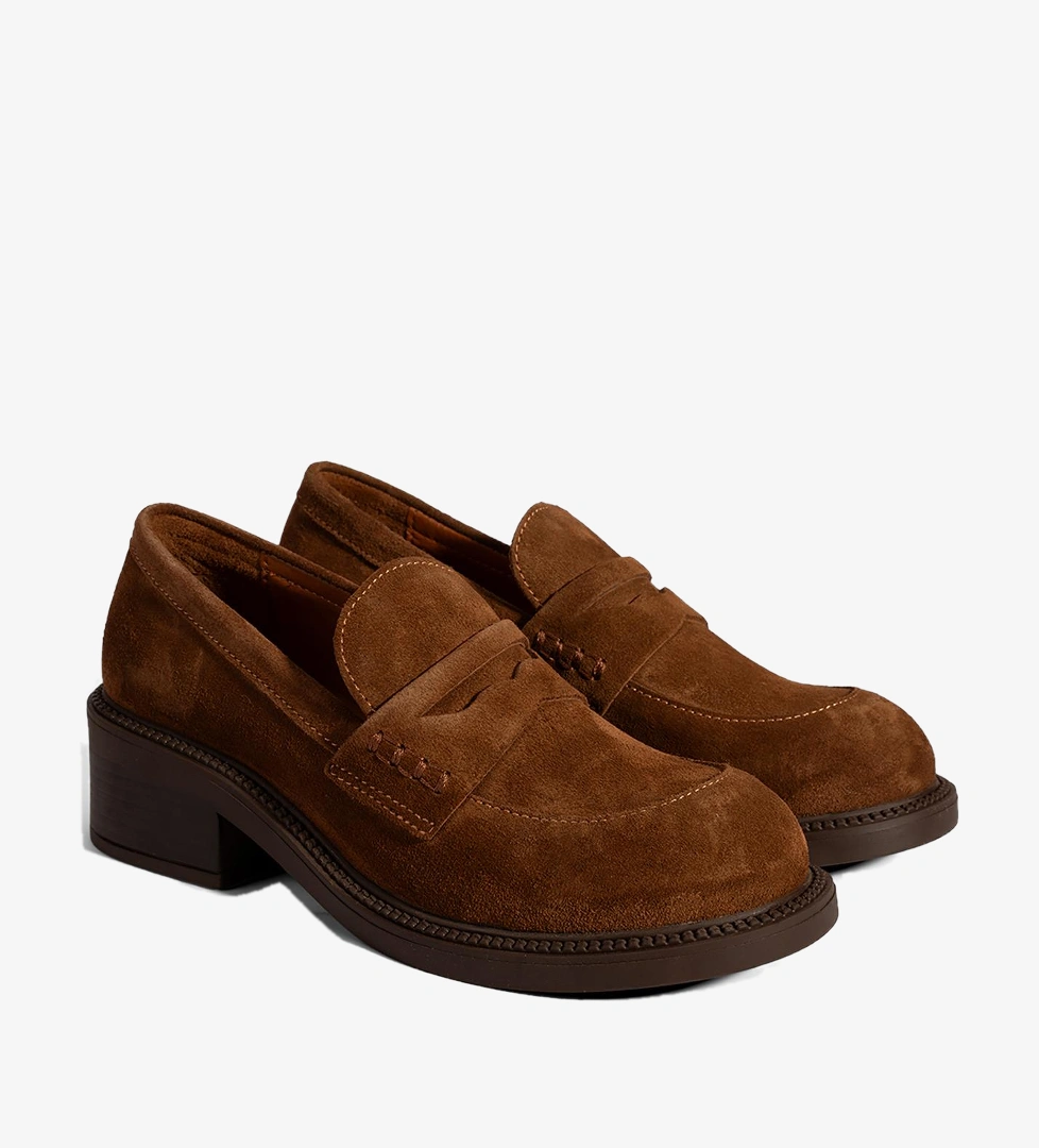 Kadın Taba Topuklu Süet Loafer