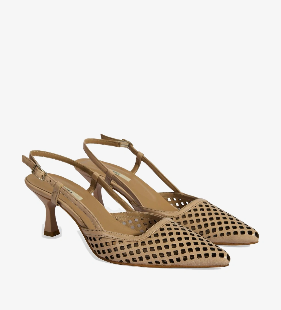 Ten Kadın Perforeli Slingback Deri Topuklu Ayakkabı