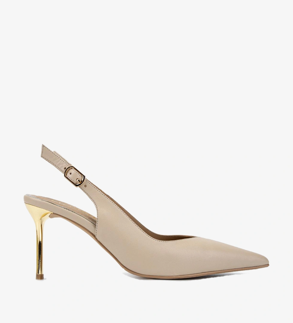 Valmenti Kadın Hakiki Deri Koyu Bej Slingback Ayakkabı