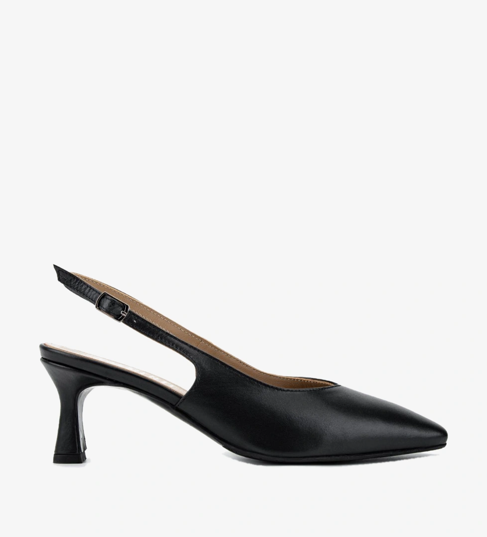 Valmenti Kadın Hakiki Deri Siyah Slingback Ayakkabı