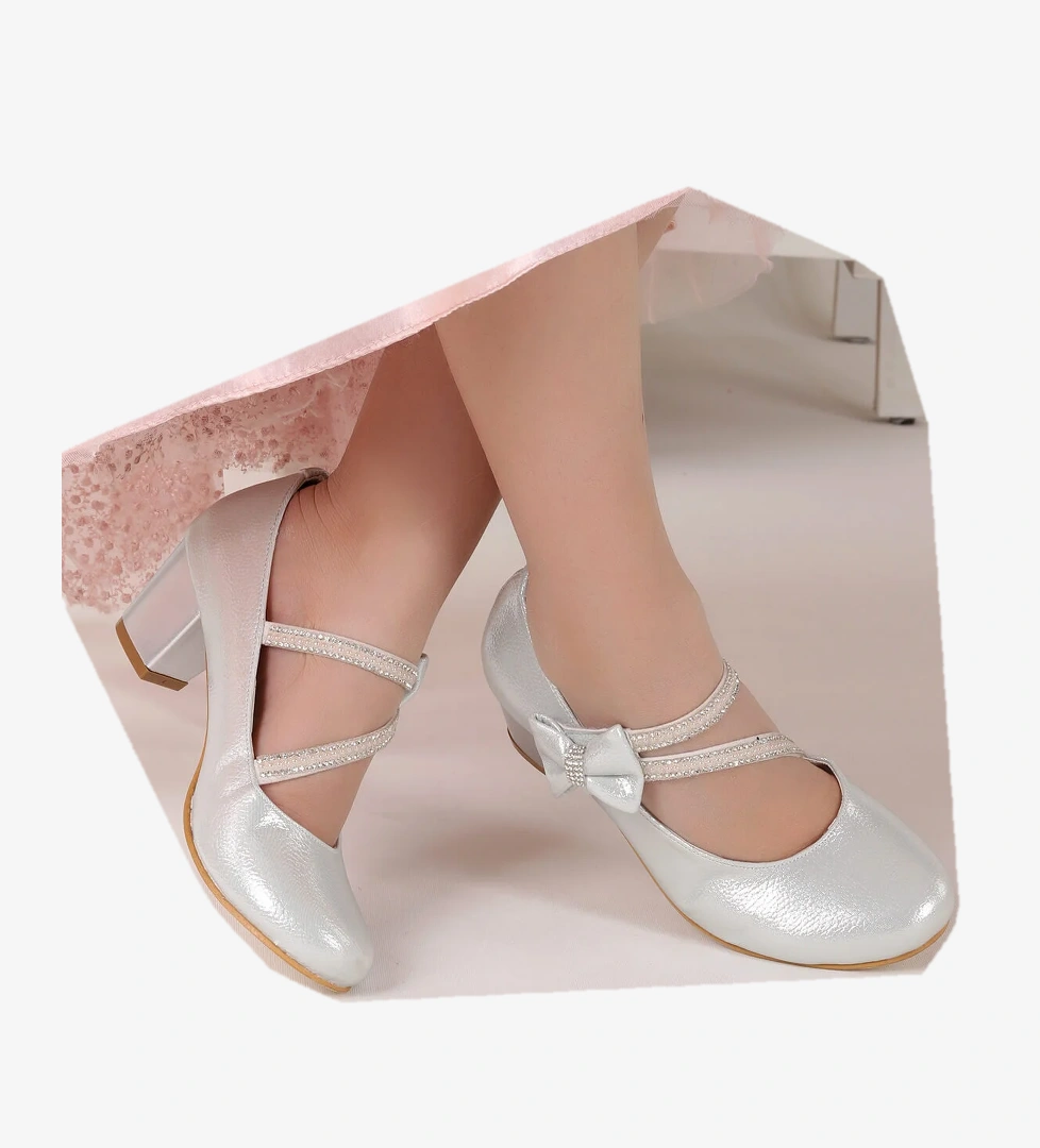 Kiko 750 Vakko Günlük Kız Çocuk 4 Cm Topuk Babet Ayakkabı Gümüş - Görsel 1