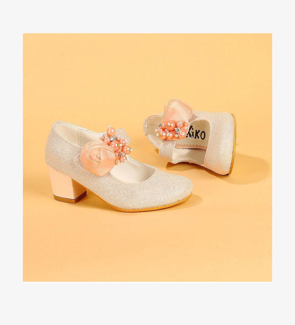 Kiko 751 Simli Günlük Kız Çocuk 4 Cm Topuk Babet Ayakkabı Pudra - Görsel 1