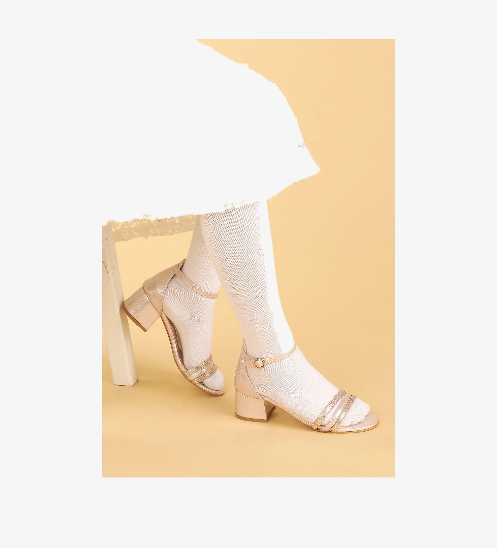 Kiko 766 Vakko Günlük Kız Çocuk 3 Cm Topuk Sandalet Ayakkabı Pudra - Görsel 1