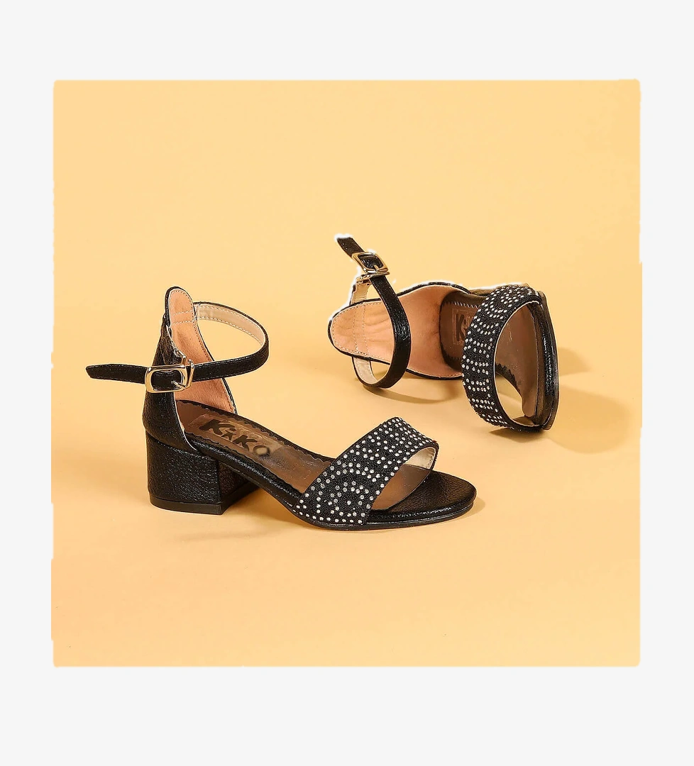Kiko 765 Çatlak Günlük Kız Çocuk 3 Cm Topuk Sandalet Ayakkabı SİYAH - Görsel 1