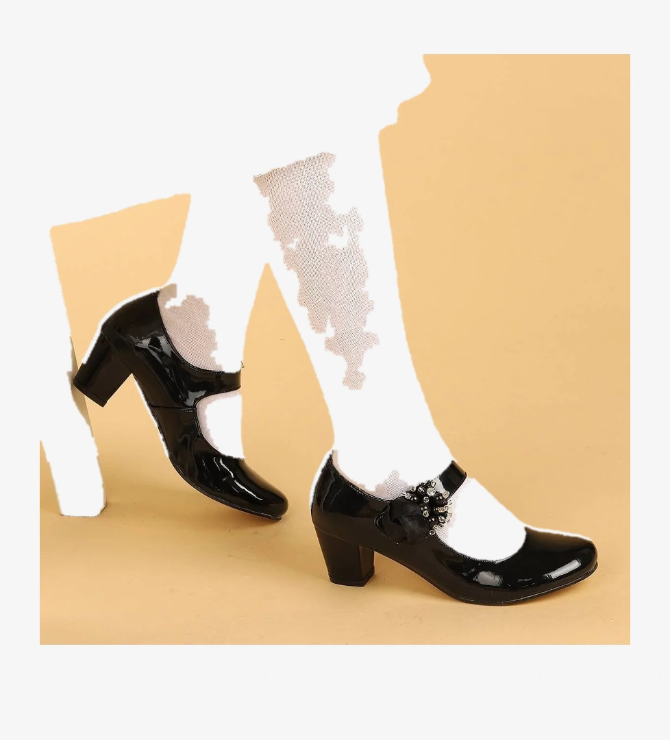 Kiko 751 Rugan Günlük Kız Çocuk 4 Cm Topuk Babet Ayakkabı SİYAH - Görsel 1