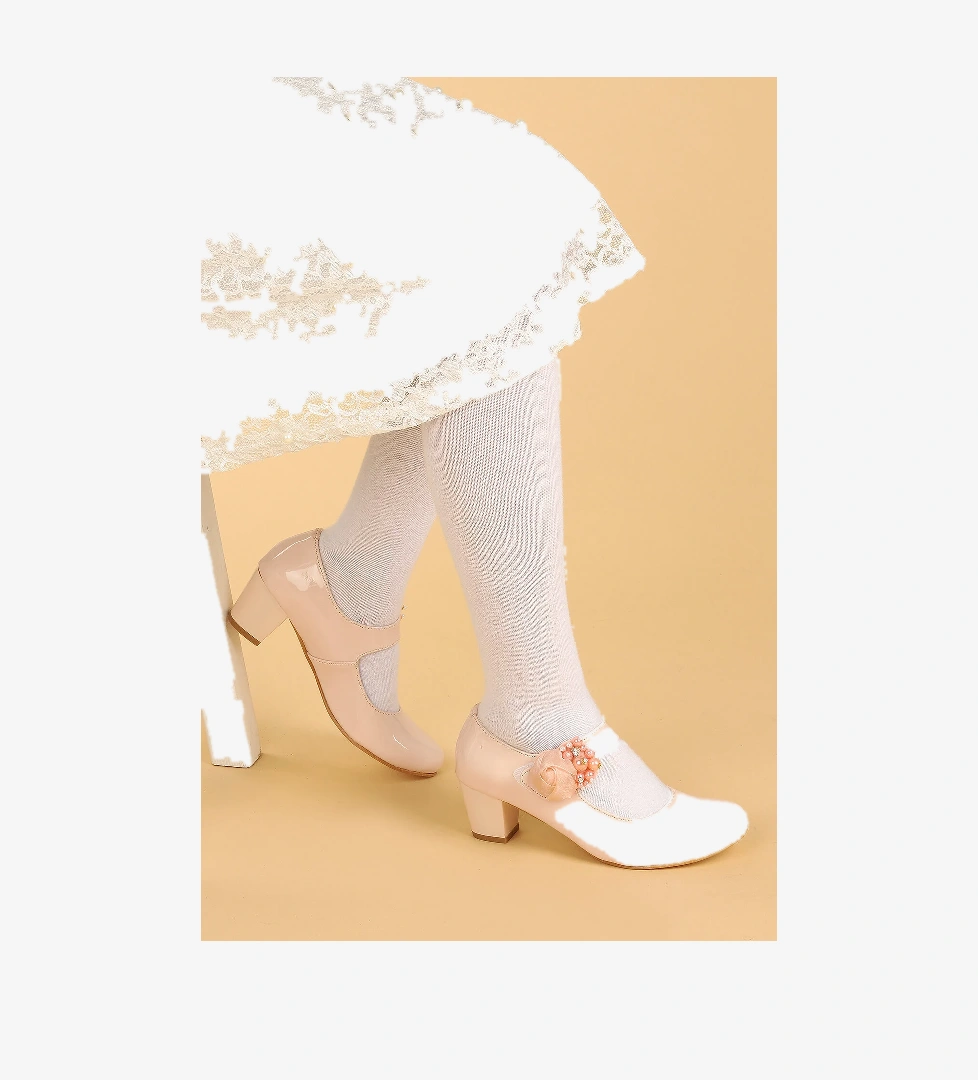 Kiko 751 Rugan Günlük Kız Çocuk 4 Cm Topuk Babet Ayakkabı Pudra - Görsel 1