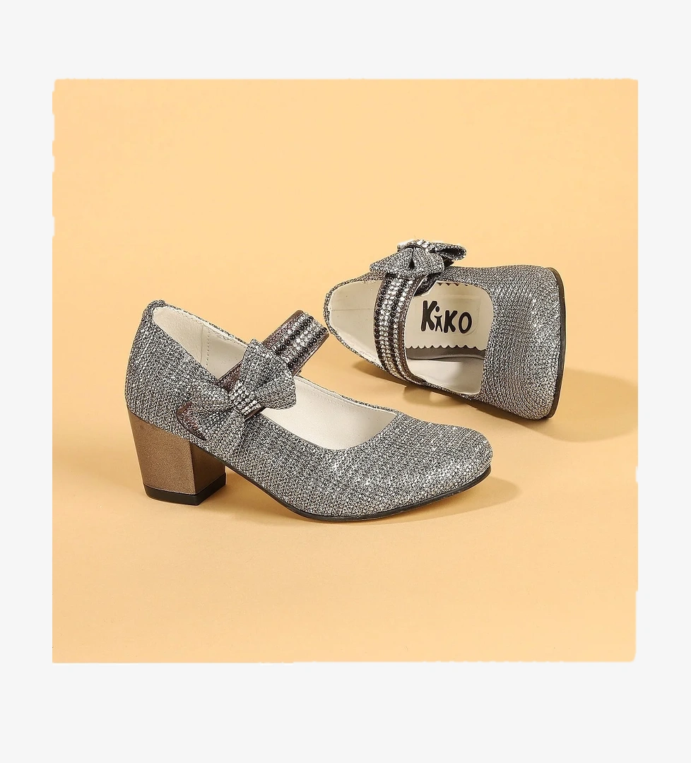 Kiko 752 Çupra Günlük Kız Çocuk 4 Cm Topuk Babet Ayakkabı PLATİN - Görsel 1